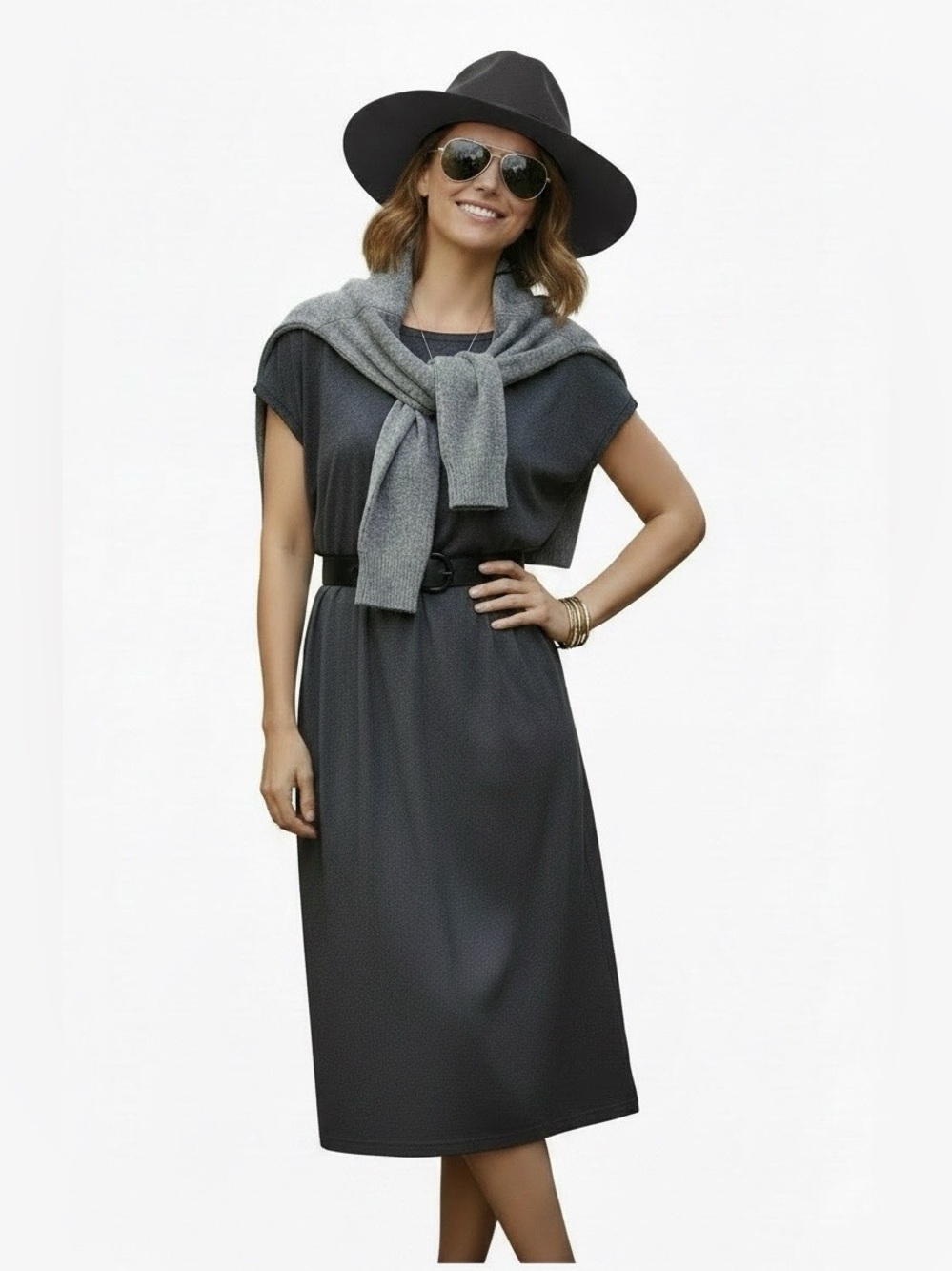 James Perse Charcoal Midi T-Shirt Dress Size 2